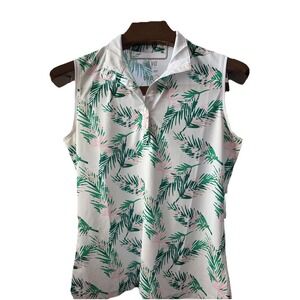 Nivo M Golf Polo Palm Trees Sleeveless‎ Pink Pickleball Moisture Wicking Mesh